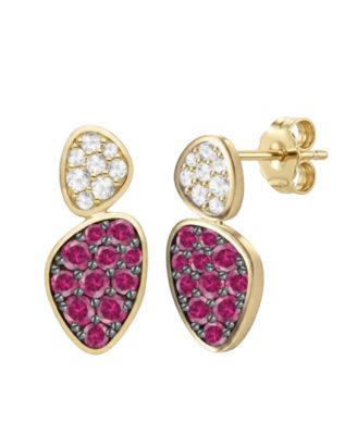 Lab Grown Ruby (1 ct. t.w.) & Lab Grown White Sapphire (1/3 ct. t.w.) Earrings in 14k Gold Over Sterling Silver (Also Available in Emerald & Sapphire)