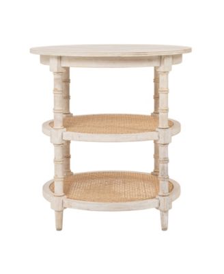 Round 23" Wood End Table with 2-Woven Cane Shelves