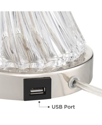 Luca Modern Table Lamps 25 1/2" High Set of 2 Clear Glass with USB Charging Port Faux Silk Shade for Bedroom Living Room Home Desk