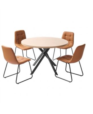 5 Piece Round Dining Set with Upholstered Chairs for 4