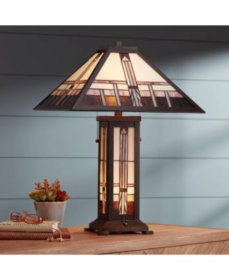 Robert Mission Style Table Lamp 26" High Art with Table Top Dimmer Stained Glass Shade for Bedroom Living Room Bedside