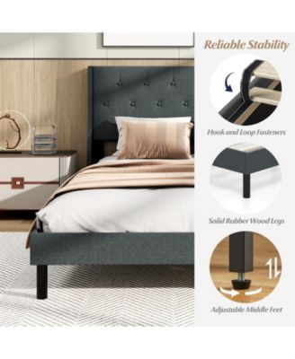 Upholstered Bed Frame with Button Tufted Wingback Headboard and Wooden Slats Support Mattress Foundation