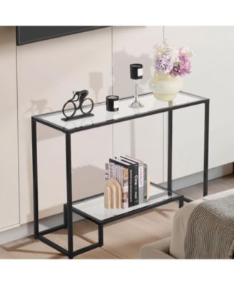 2 Tier Glass Console Table with Metal Frame for Entryway