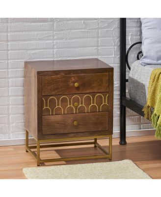 Elegant Modern Wooden Nightstand with Storage Space Natural Finish Bedside Table for Bedroom Living Room