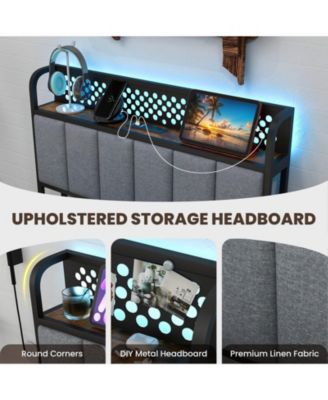 Twin size Bed Frame with LED Lights Upholstered Headboard and 4 Storage Drawers