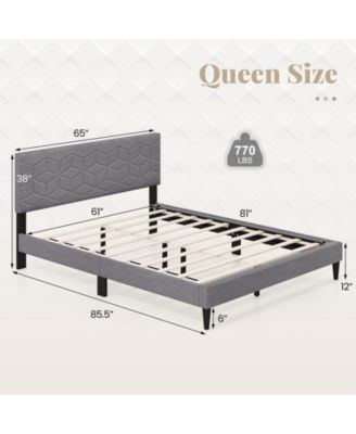 Queen Size Bed Frame Modern Platform Bed with Linen Fabric Upholstered Headboard