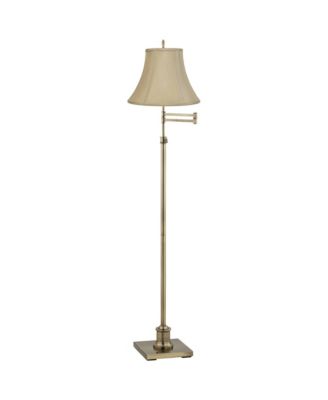 Traditional Floor Lamp Swing Arm 70" Tall Antique Brass Imperial Taupe Fabric Bell Shade for Living Room Reading Bedroom