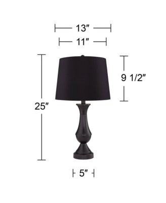 Traditional Table Lamps 25" High Set of 2 with USB Port Bronze Metal LED Touch On  Faux Silk Drum Shade for Bedroom Living Room