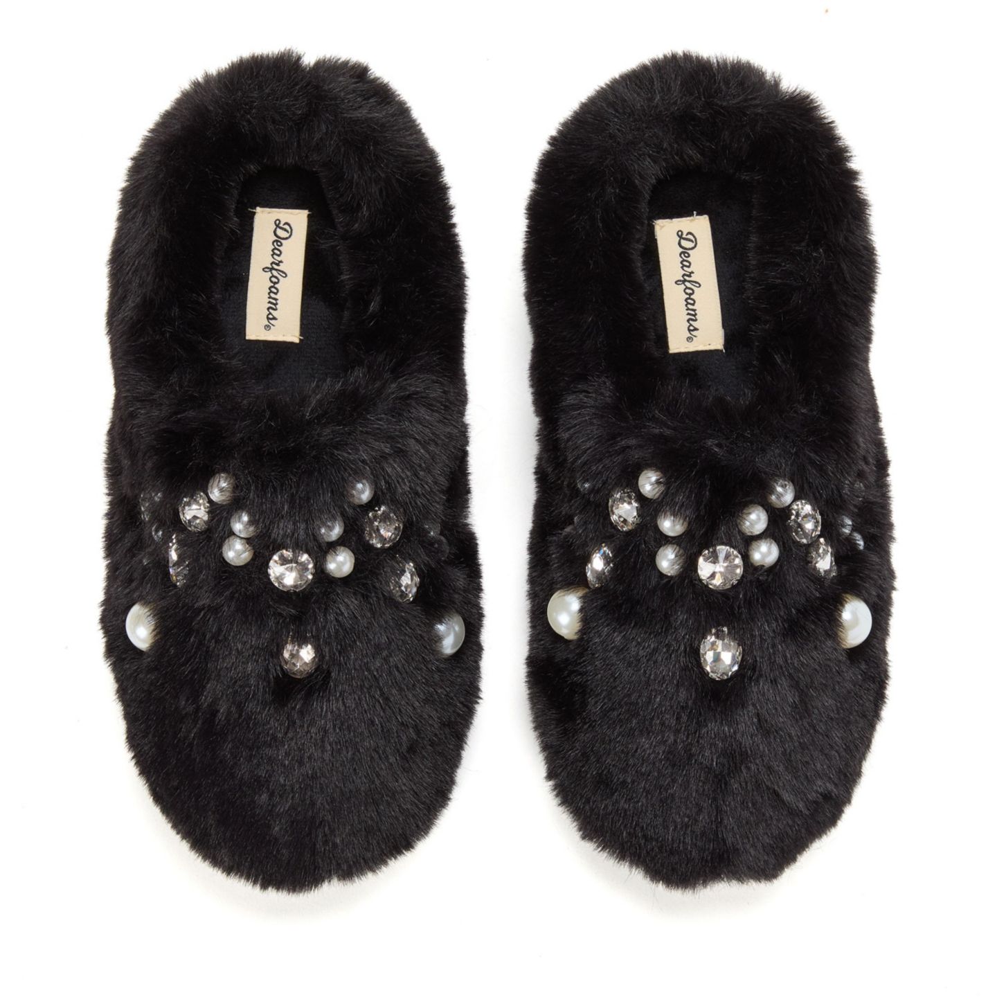 Женские сабо Dearfoams Annabelle Pile Clog Slipper with Embellishment, цвет: Чёрный — фото 4