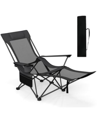 Camping Lounge Chair w/Detachable Footrest 4-position Backrest Carrying Bag
