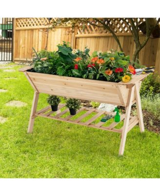 59'' x 31'' x 32.5'' Raised Garden Bed w/ Shelf Wood Elevated Planter Box w/ Liner