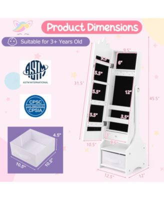 Princess Vanity Table and Stool Set with Jewelry Cabinet and Mirror Drawer