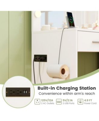 Makeup Table and Stool Set with Hair Dryer Stand and 5 Drawers