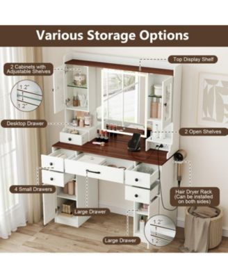41.5 in Makeup Dressing Table with Power Outlets and LED Lighted Mirror