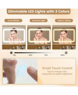 Small Vanity Desk with LED Mirror and Cushioned Stool for Small Spaces