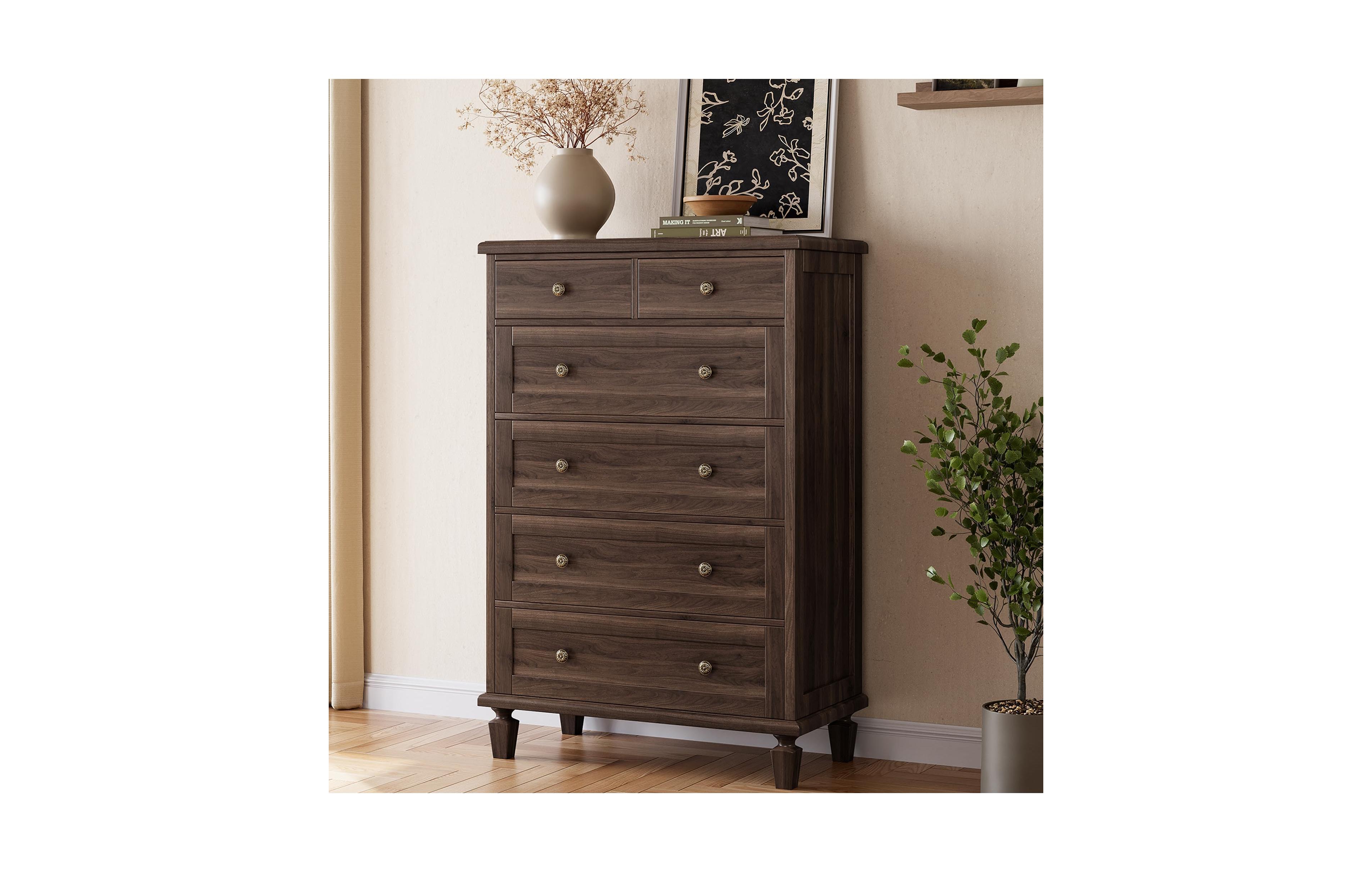 gaomon 47″ Tall Vintage 6 Drawer Wooden Dresser with Tapered Legs