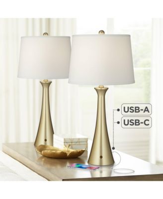 Karl 27 1/2" Tall Modern Table Lamps Set of 2 Full Range Dimmer USB Port Gold Metal Living Room Charging