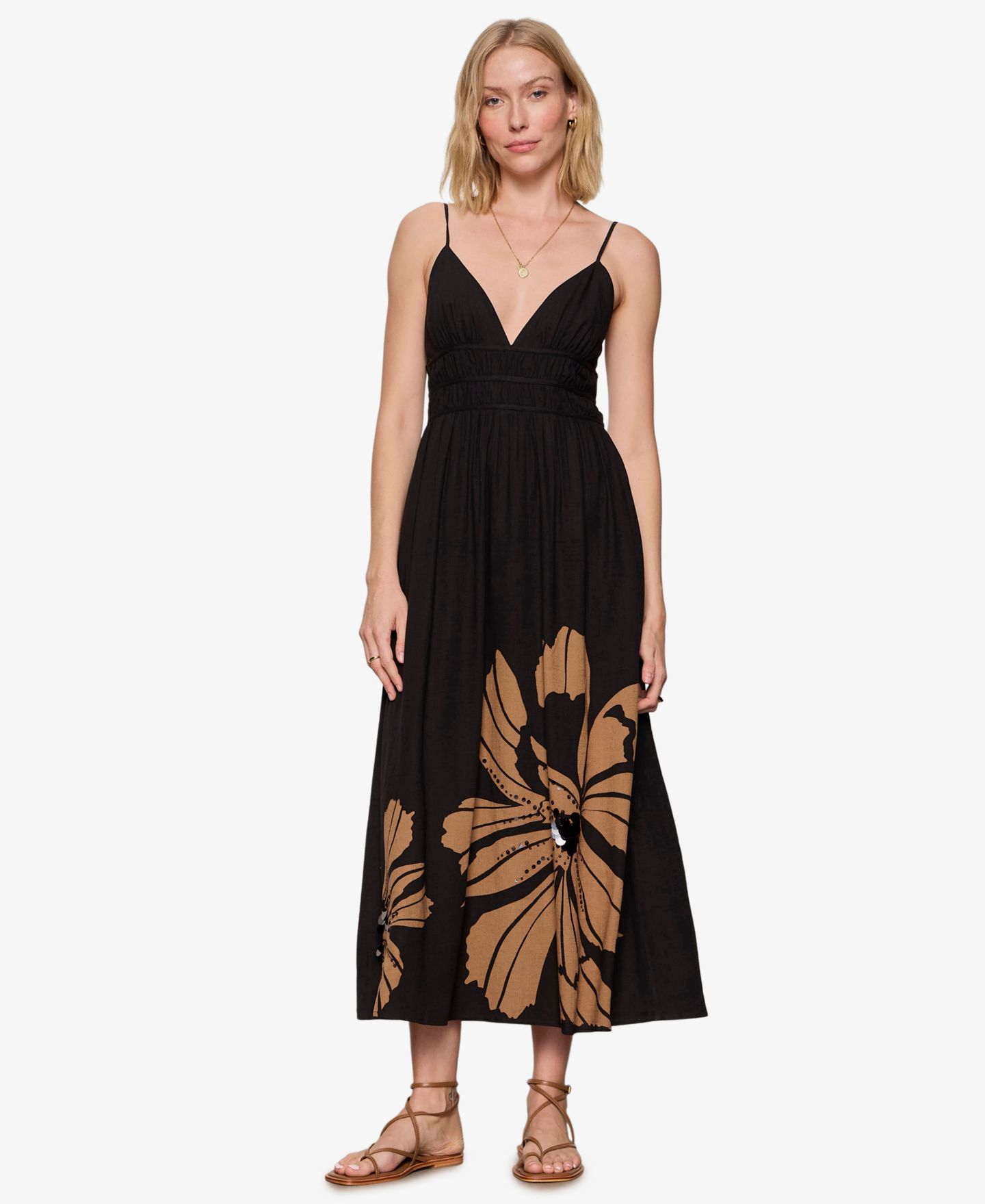 Женское платье Sanctuary Mira Embellished Volume V-Neck Maxi, цвет: Macro Lotus — фото 2