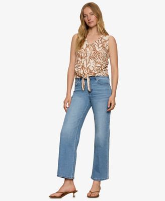 Women's Printed V-Neck Sleeveless Tie-Hem Tank Top