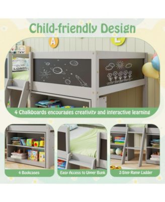 Loft Bed with Storage Shelves and Ladder