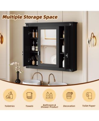 Bathroom Wall Cabinet with Mirror, Wall Mounted Medicine Cabinet with 4 Shelves, Mirrored Door Over Toilet Storage Cabinet