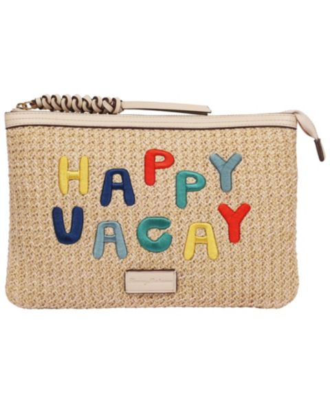 Женский клатч Tommy Bahama Happy Vacay Raffia Clutch - Woven Straw Zip Pouch with Embroidered Lettering, цвет: Кремовый