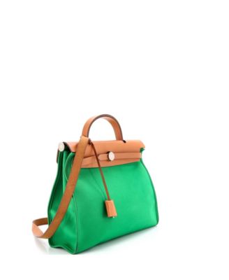 Pre-Owned HERMES 31 Herbag Zip Berline Vache Canvas and Leather