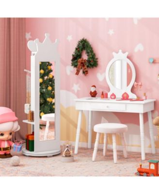 Princess Vanity Table and Stool Set with Jewelry Cabinet and Full-Length Mirror