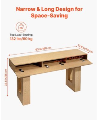63 Inch Farmhouse Console Table with Shelf and Hidden Storage