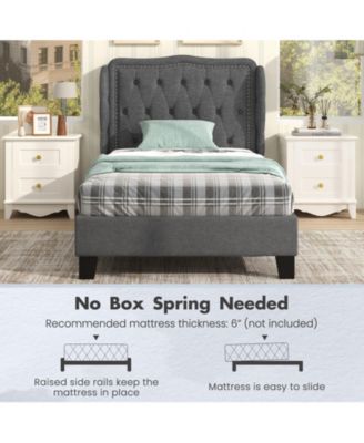 Bed Frame with Button Tufted Wingback Headboard Storage