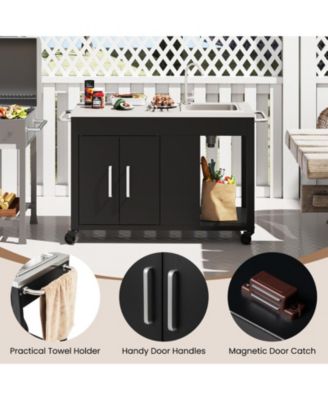 56 in Outdoor Grill Table with Sink and Stainless Steel Top