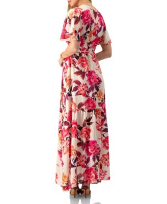 Women's Crossed V-Neck Wrap Floral Maxi Dress