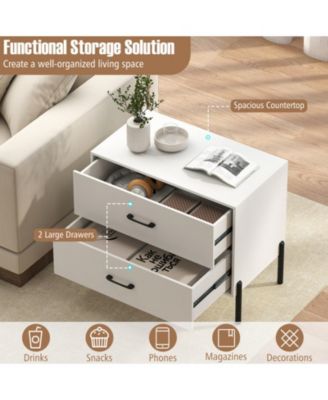 Modern 2-Drawer Nightstand with Metal Legs and Wide Storage