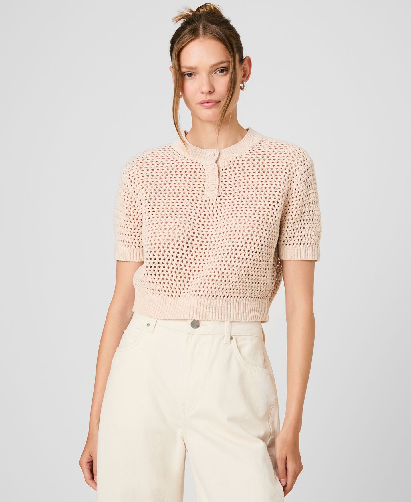 Женский топ French Connection Knit Short-Sleeve, цвет: Seashell — фото 1