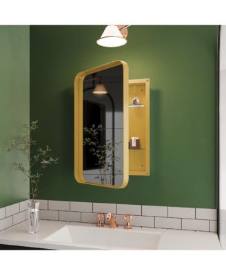 16x24 Inch Recessed Metal Framed Cabinet with Mirror and Adjustable Shelves Wall Mirror with Storage for Bathroom.