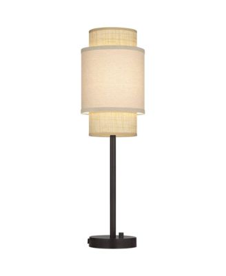 Tull 27" Tall Modern Table Lamps Set of 2 USB Port AC Power Outlet Living Room Charging Tan Tiered Shade