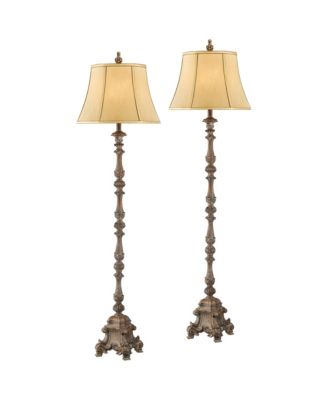 French Traditional 62" Tall Standing Floor Lamps Set of 2 Lights Candlestick Faux Wood Finish Living Room