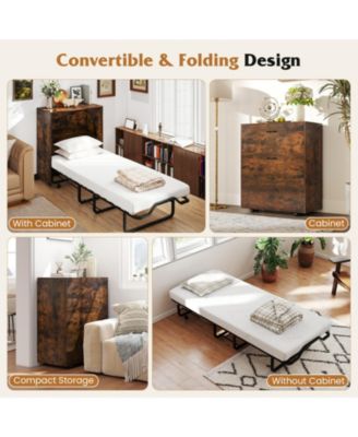 Cot Size Foldable Murphy Bed Cabinet with Lockable Wheels