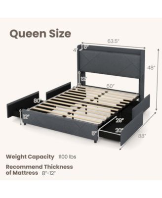 Queen Metal and Wood Bed Frame with LED Lights and Charging Station