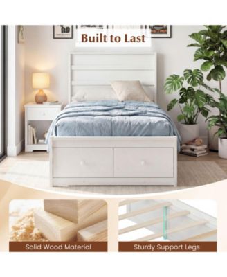 Twin Solid Wood Platform Bed Frame with Storage Drawers and Headboard