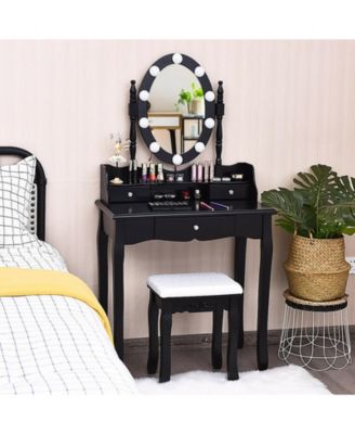 Oval Mirror Makeup Vanity Set with 10 LED Dimmable Bulbs and 3 Drawers