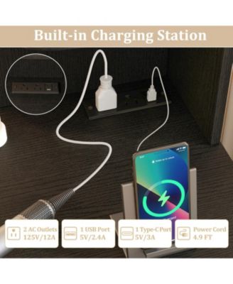 Makeup Vanity Set with Lighted Mirror Power Outlet and Cushioned Stool