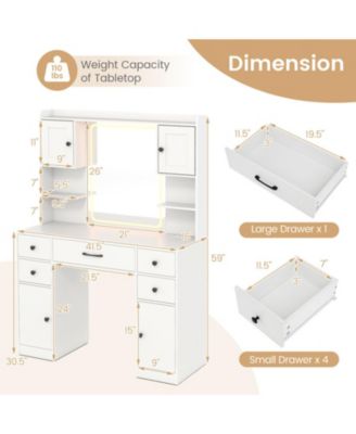 Makeup Vanity Desk with LED Lighted Mirror and Built-In Charging Station
