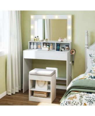 31.5 in Vanity Desk with 3 Lighting Modes and Storage Shelves