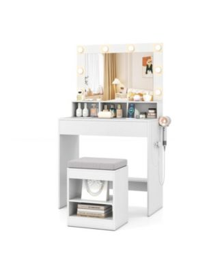 31.5 in Vanity Desk with 3 Lighting Modes and Storage Shelves