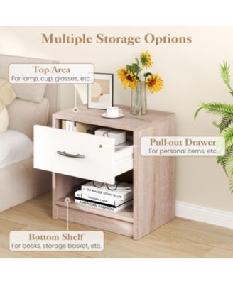 Compact Bedside Table with Drawer and Open Storage Shelf