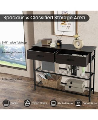 39.5 in Narrow Entryway Console Table with 2 Drawers and Metal Shelves