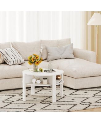 29.5 in Round Coffee Table with Side Storage Shelves for Small Spaces