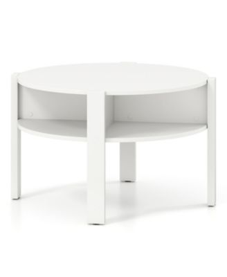 29.5 in Round Coffee Table with Side Storage Shelves for Small Spaces