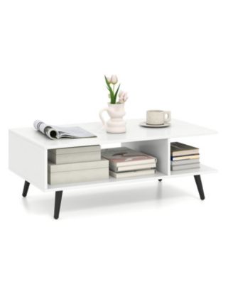 31.5 in Mid-Century Modern 2-Tier Coffee Table with Open Compartments